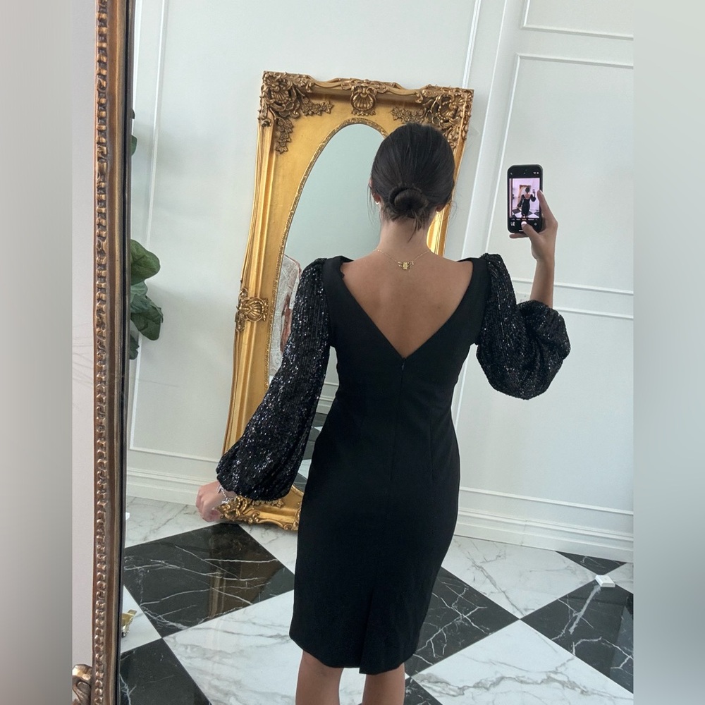 Eliza J black midi dress with sequin sleeve - Picture 3 of 6